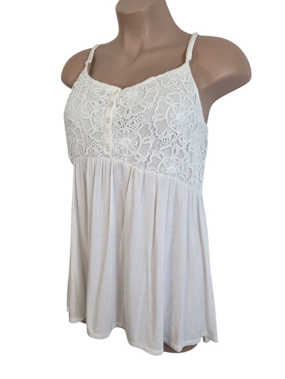 Torrid Crochet Lace White Babydoll Cami With Adjustable Straps Size 4 Pre-Owned - Picture 3 of 13